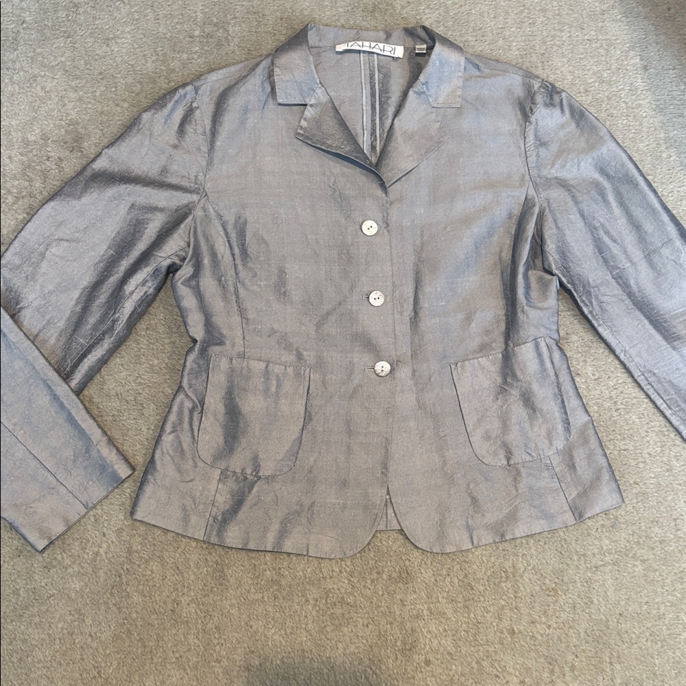 Tahari grey silk blazer 10